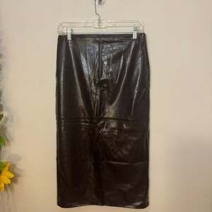 A New Day Faux Leather Midi Skirt, Dark Burgundy/Brown, Size 4